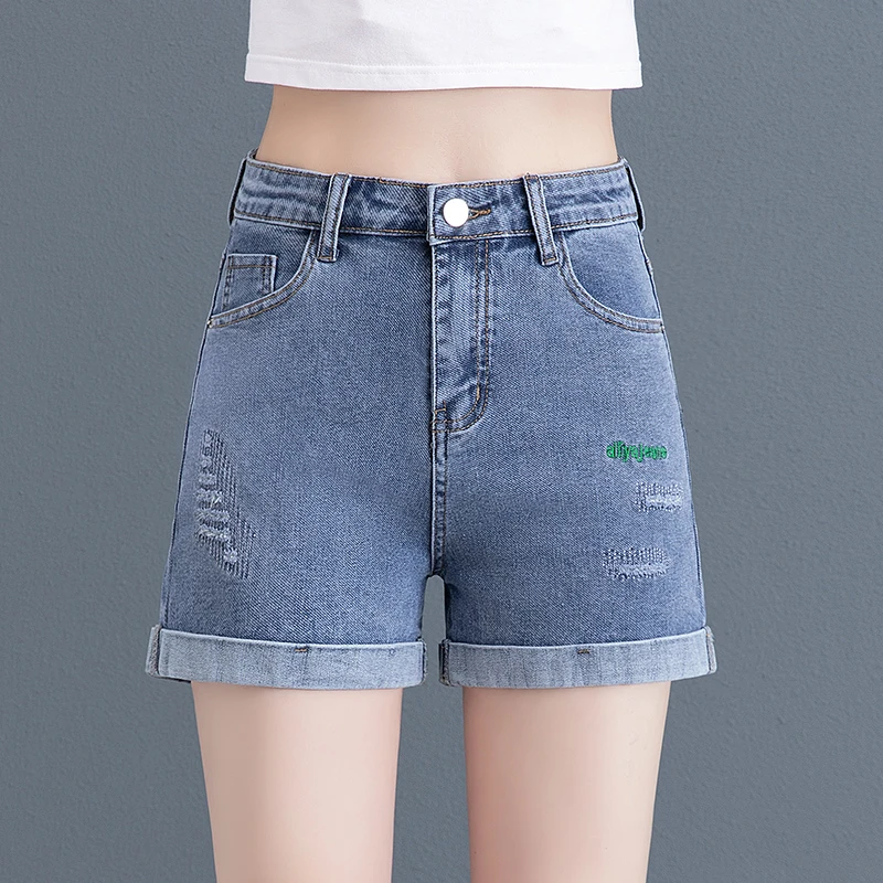 拉夏贝尔刺绣牛仔短裤女2025夏季2025新款显瘦小个子a字阔腿热裤