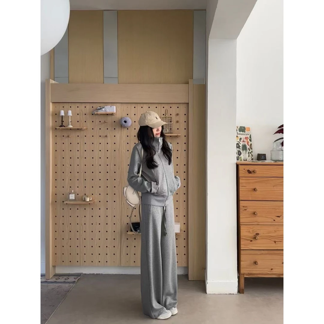 48h【纸片套装】 加长松弛风针织卫衣宽松+直筒垂垂裤两件装 25159