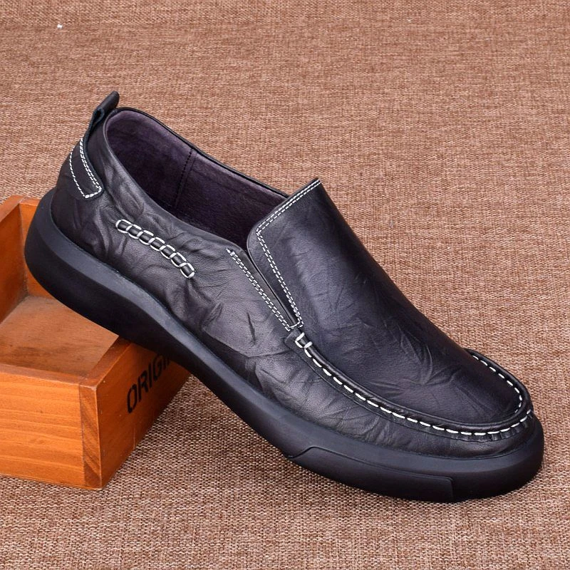 潮流舒适厚底皮鞋男2025年新款高端休闲百搭轻便一脚蹬商务皮鞋男
