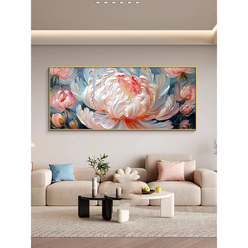 花开富贵奶油风沙发背景墙装饰画牡丹花高级感客厅挂画繁花玄关