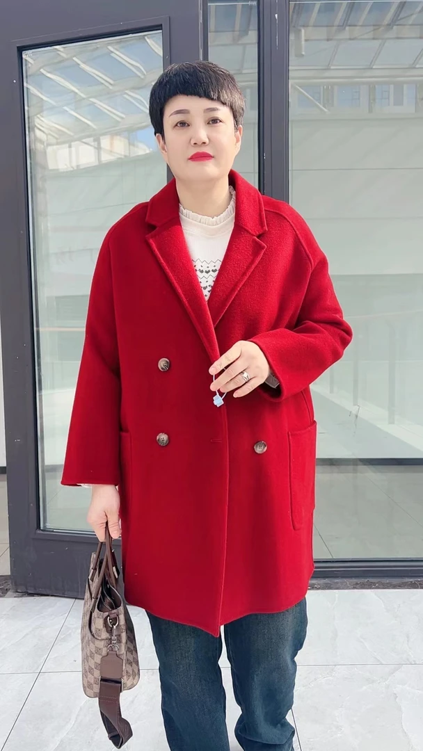 冯小姐时尚大码女装（休闲百搭显瘦气质减龄双排扣羊毛大衣6#）