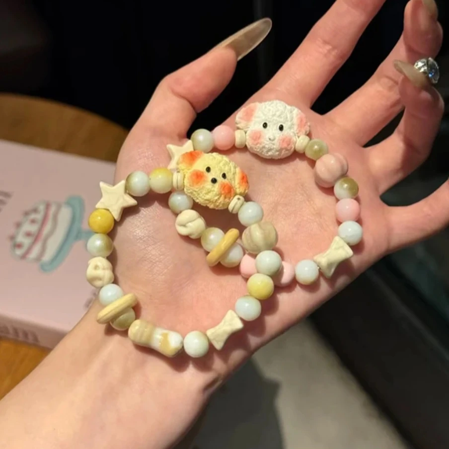 非金属陶瓷手链 卡通萌趣腮红小狗景德镇ins陶瓷手串情侣闺蜜手饰