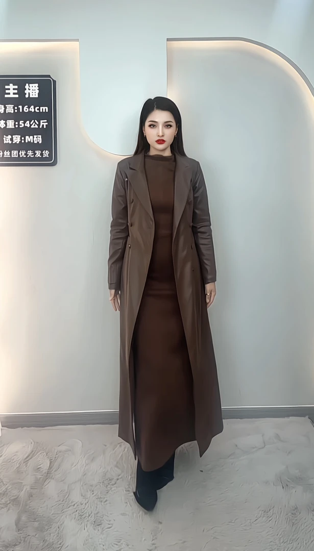 【MAYSAR】超显瘦修身皮衣外套单里加长双排扣真皮皮衣