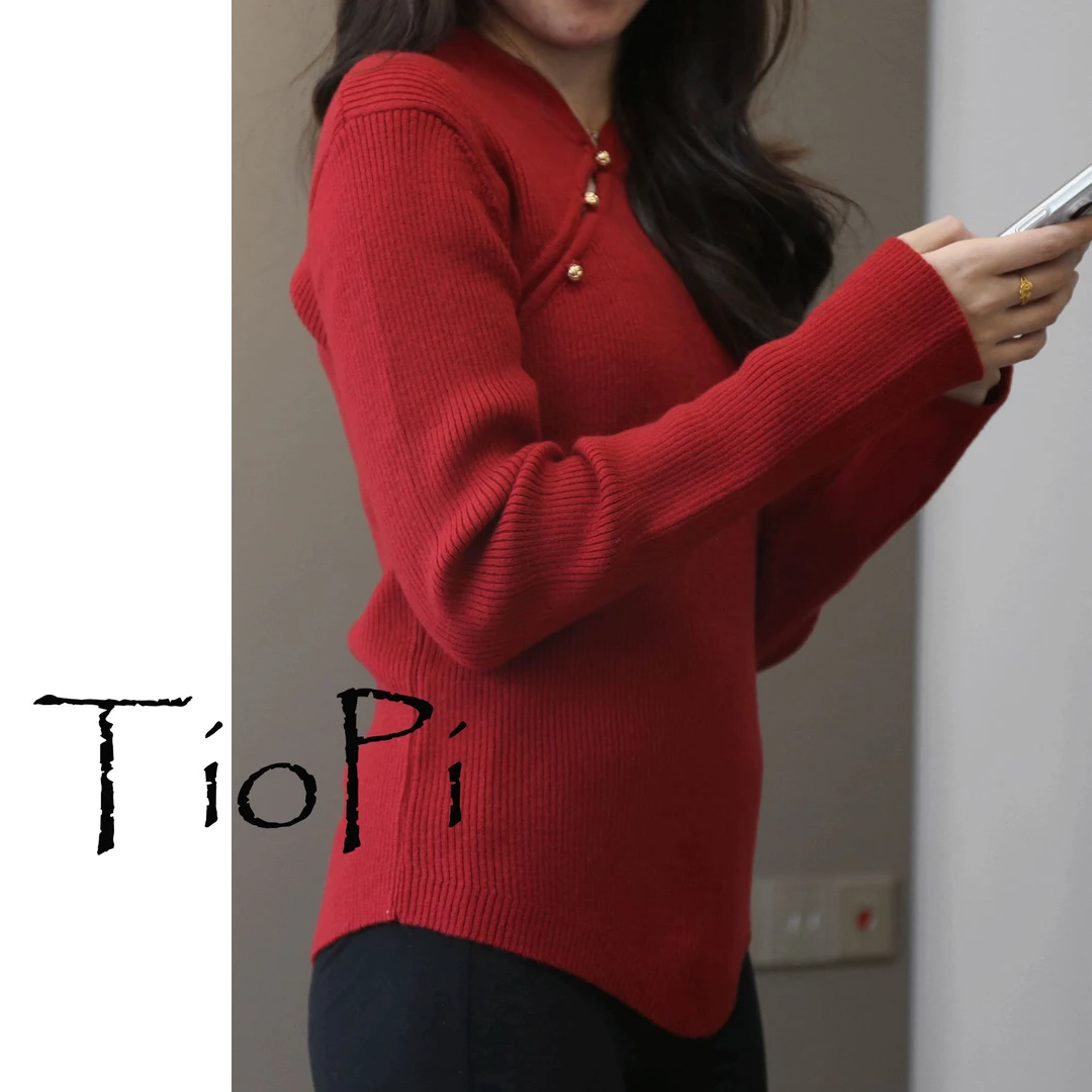 【新年战袍】2025春新中式羊毛混纺针织毛衫女修身打底衫