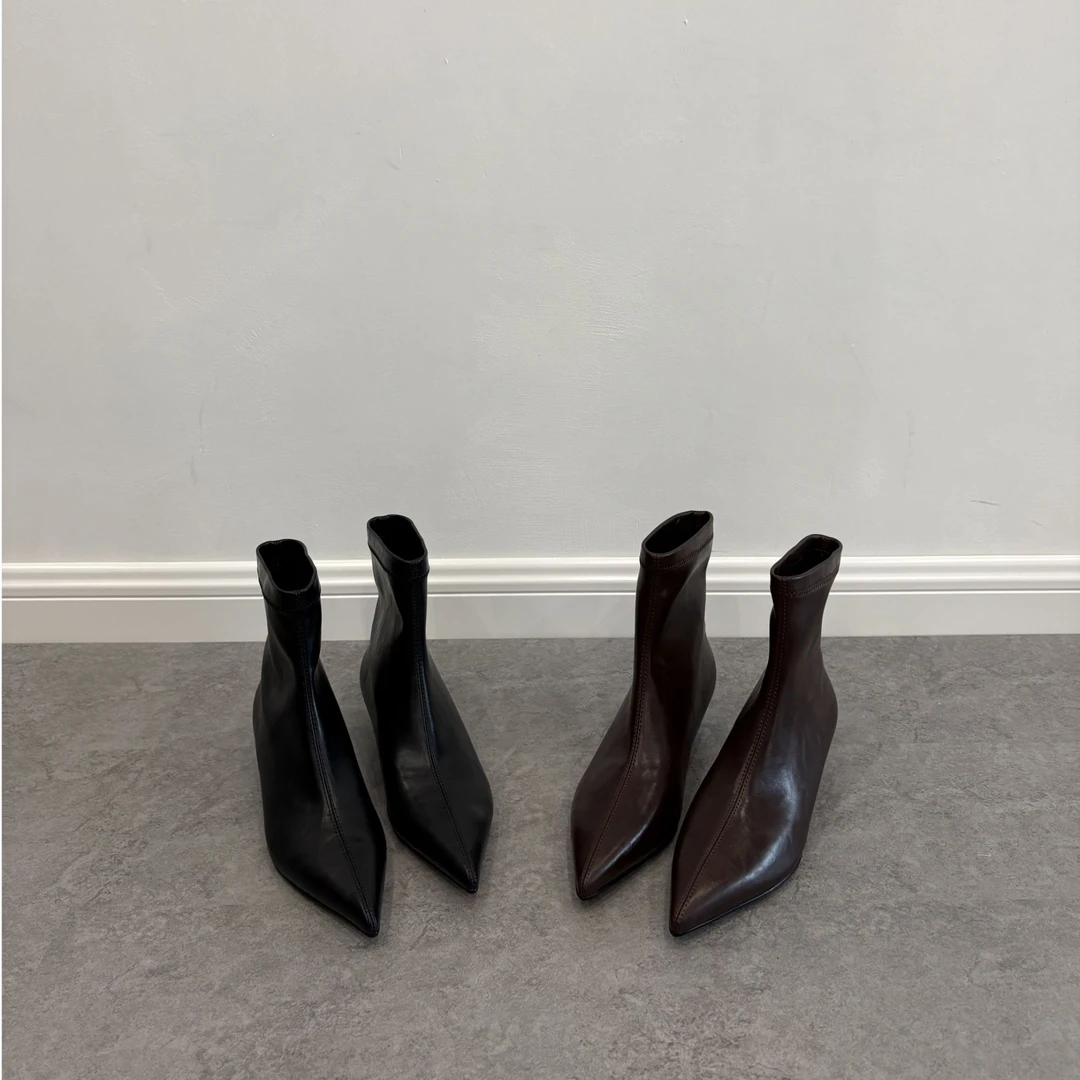 【秋冬爆款闭眼入】高级感尖头细跟短靴弹力显瘦显腿长踝靴高跟百搭