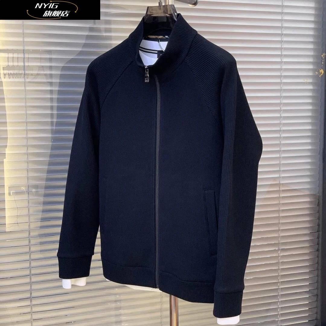NYIG秋季设计师款拉链立领针织外套男士修身欧货轻奢百搭毛衣开衫