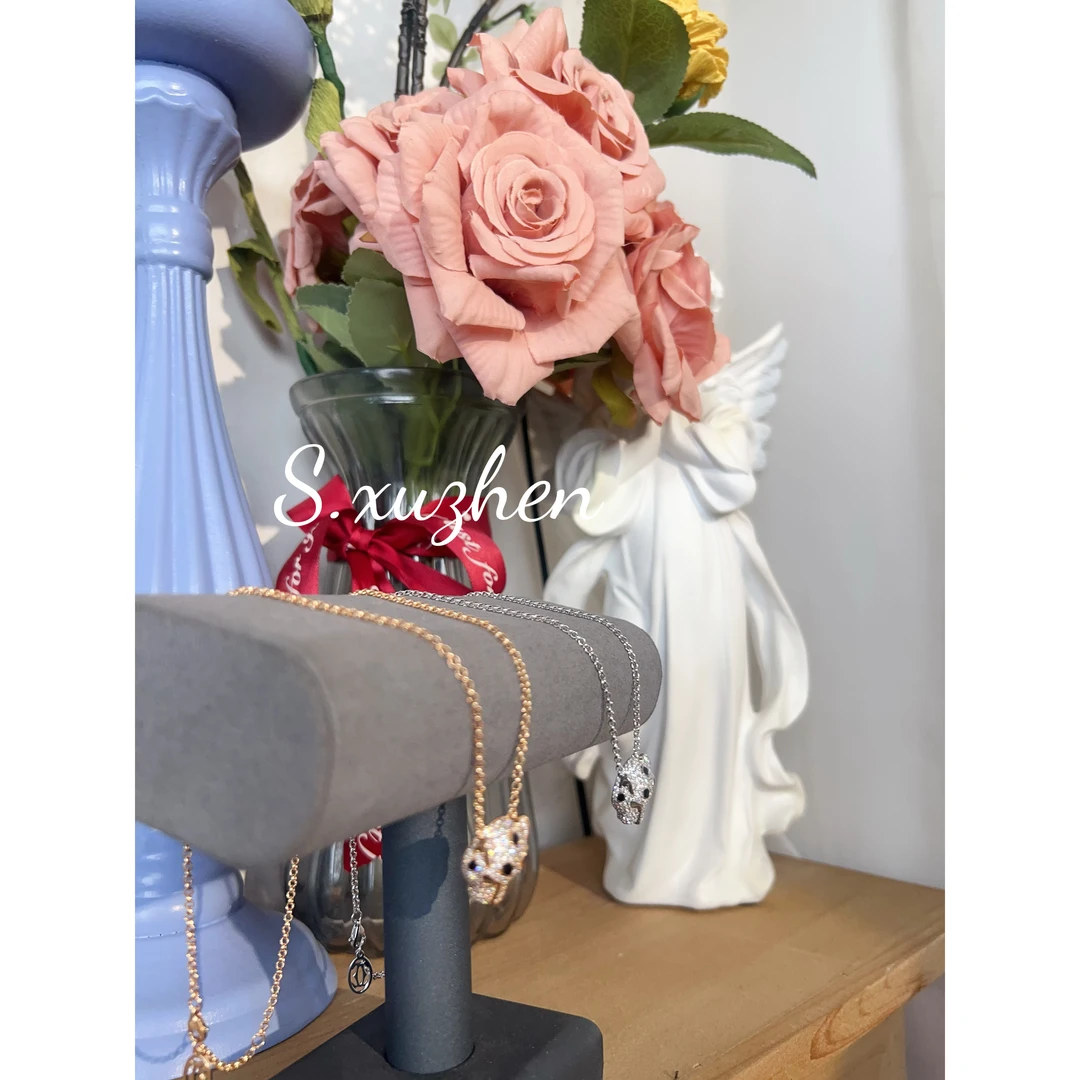 合金锆石项链 合金合成锆石豹子头项链轻奢满钻重工