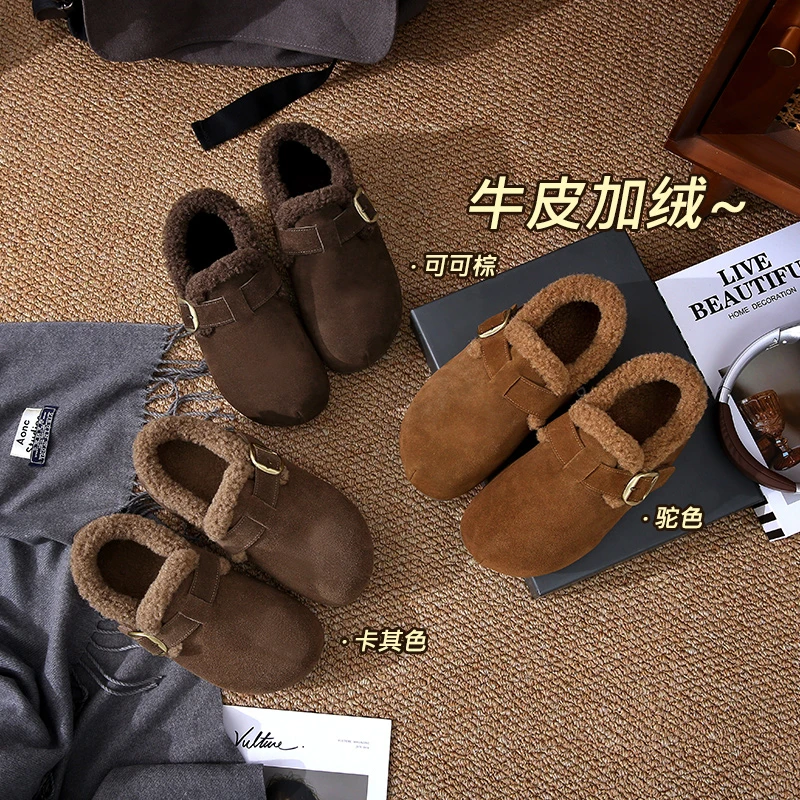 （麦)厚底勃肯内增高深口休闲风魔术贴中跟保暖单鞋时尚保暖鞋女