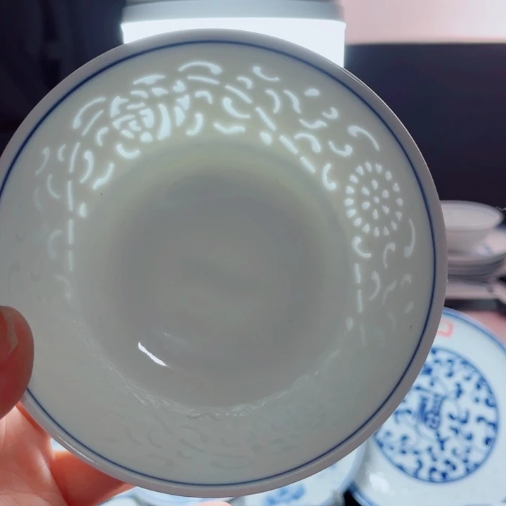 碗碗青花玲珑5寸饭碗满雕双福双线