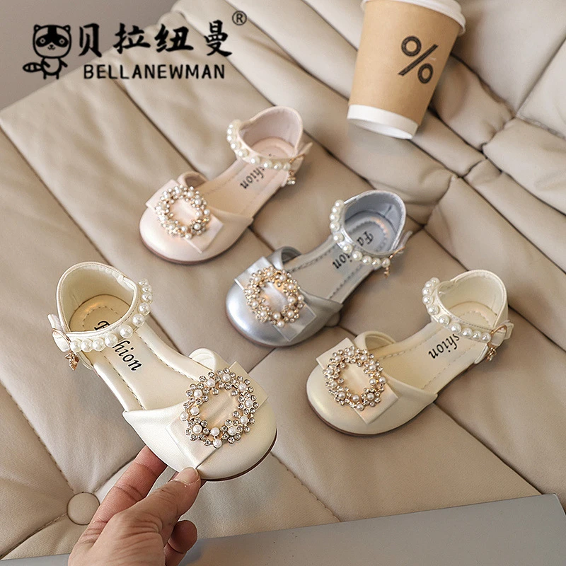 时尚女童串珠公主凉鞋2025夏季新款儿童软底包头时尚百搭小童凉鞋