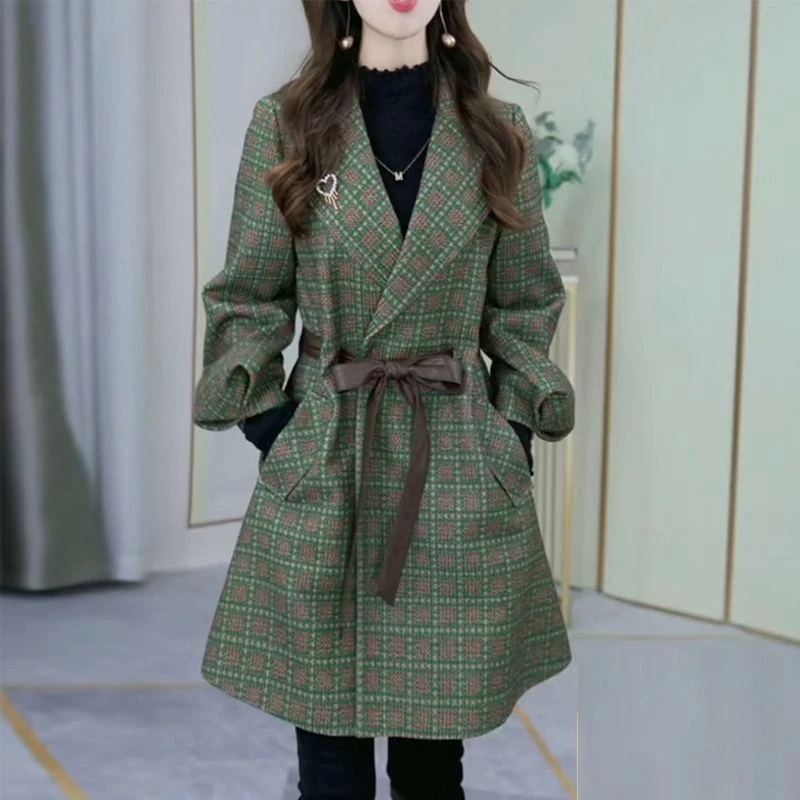 格子外套女风衣中长款2024秋季新款韩版小个子妈妈装时髦显瘦6363