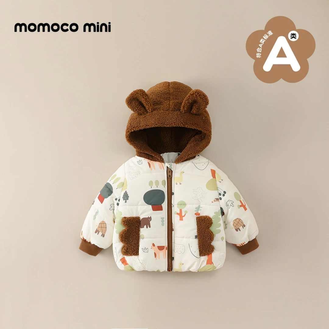 【现货】MOMOCOmini冬季婴童男宝加厚连帽小熊棉服外套87410101010
