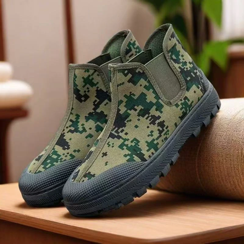 耐磨一脚蹬军训工装鞋布鞋注压鞋拼色高帮不累水鞋女防滑防水干活