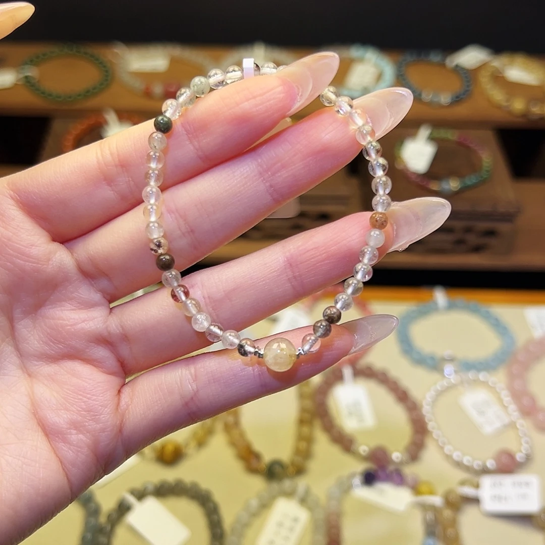 银S925镶嵌手链水晶绿幽灵877