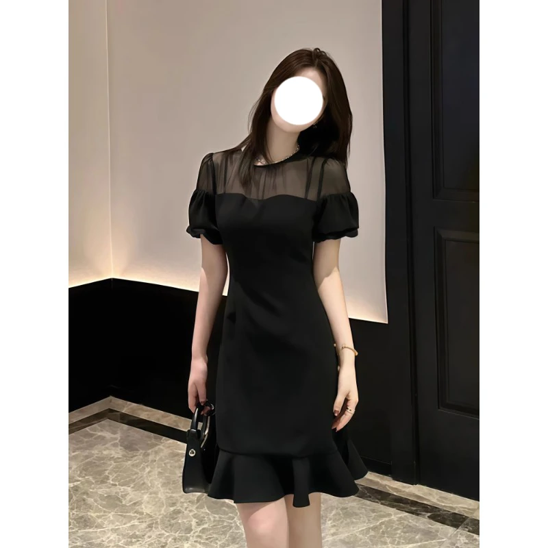 轻熟风小众高级感连衣裙女2025夏季新款法式赫本风拼接显瘦a字裙