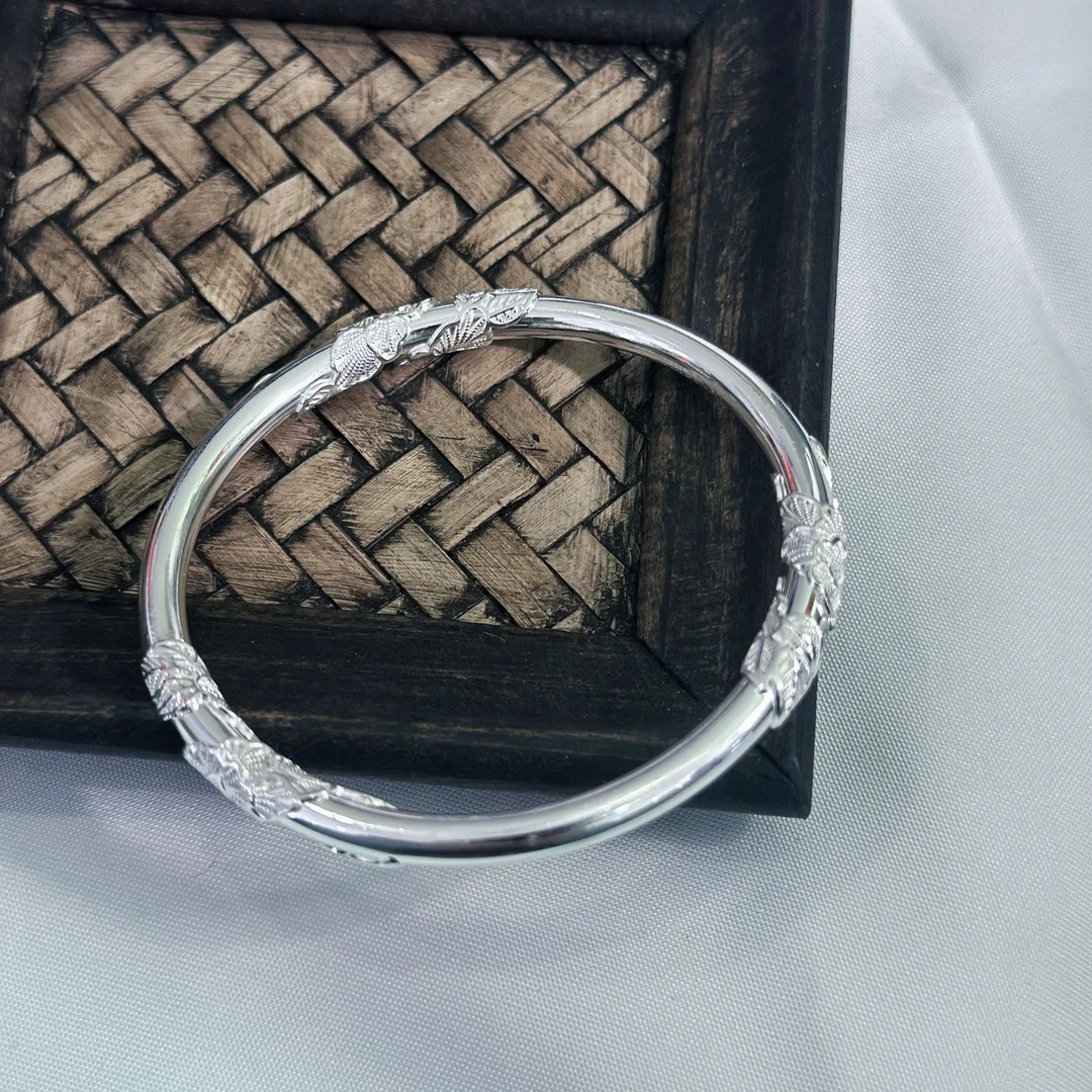 足银手镯 足银9999国风繁华手镯闭口送女友