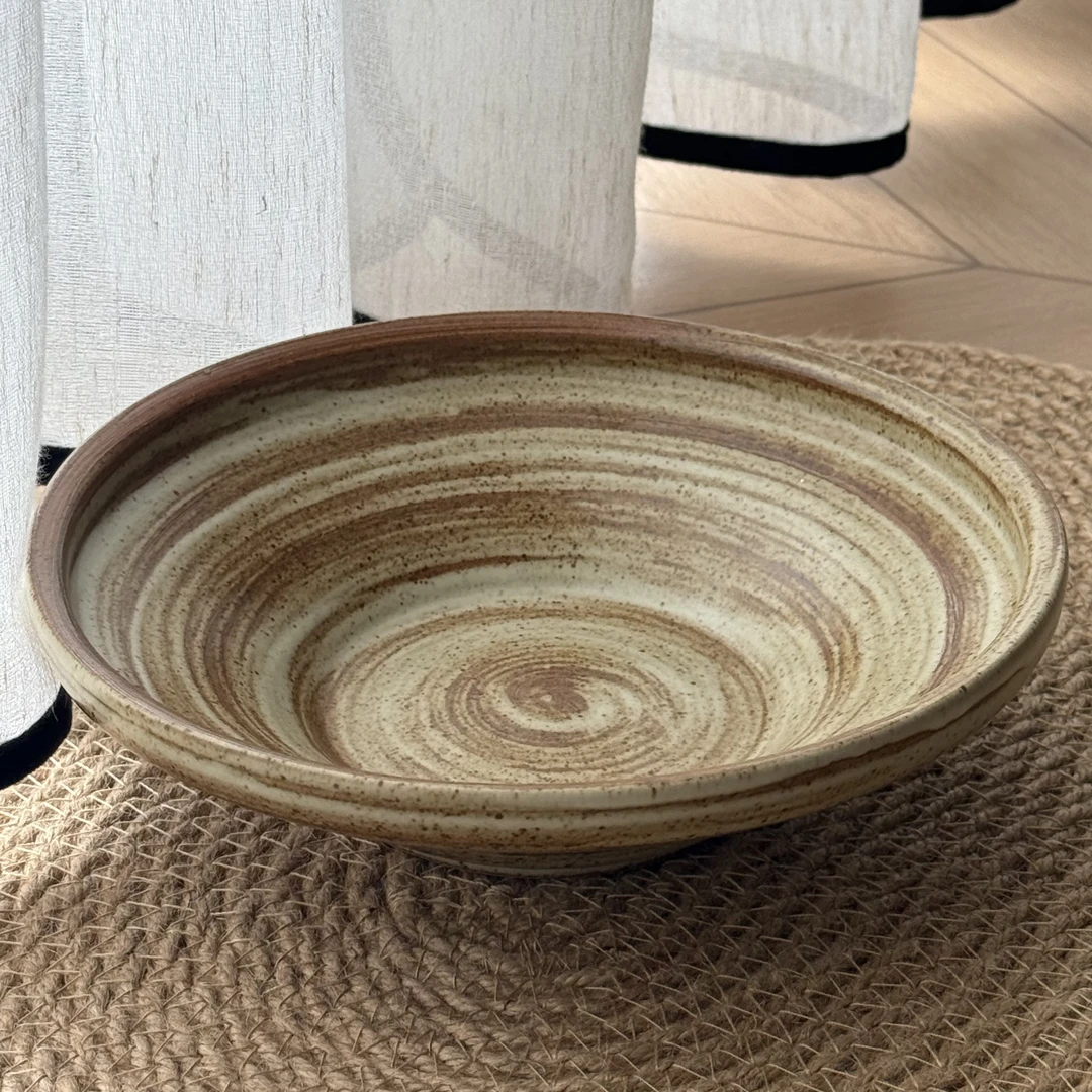 复古奶奶草帽手作深盘意面盘复古盘刷纹7.5英寸沙拉盘