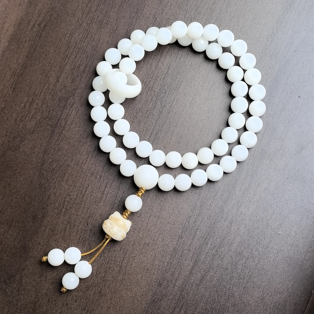 白菩提圆珠双圈 8mmDlY菩提小猫跑环设计款手串国风文玩