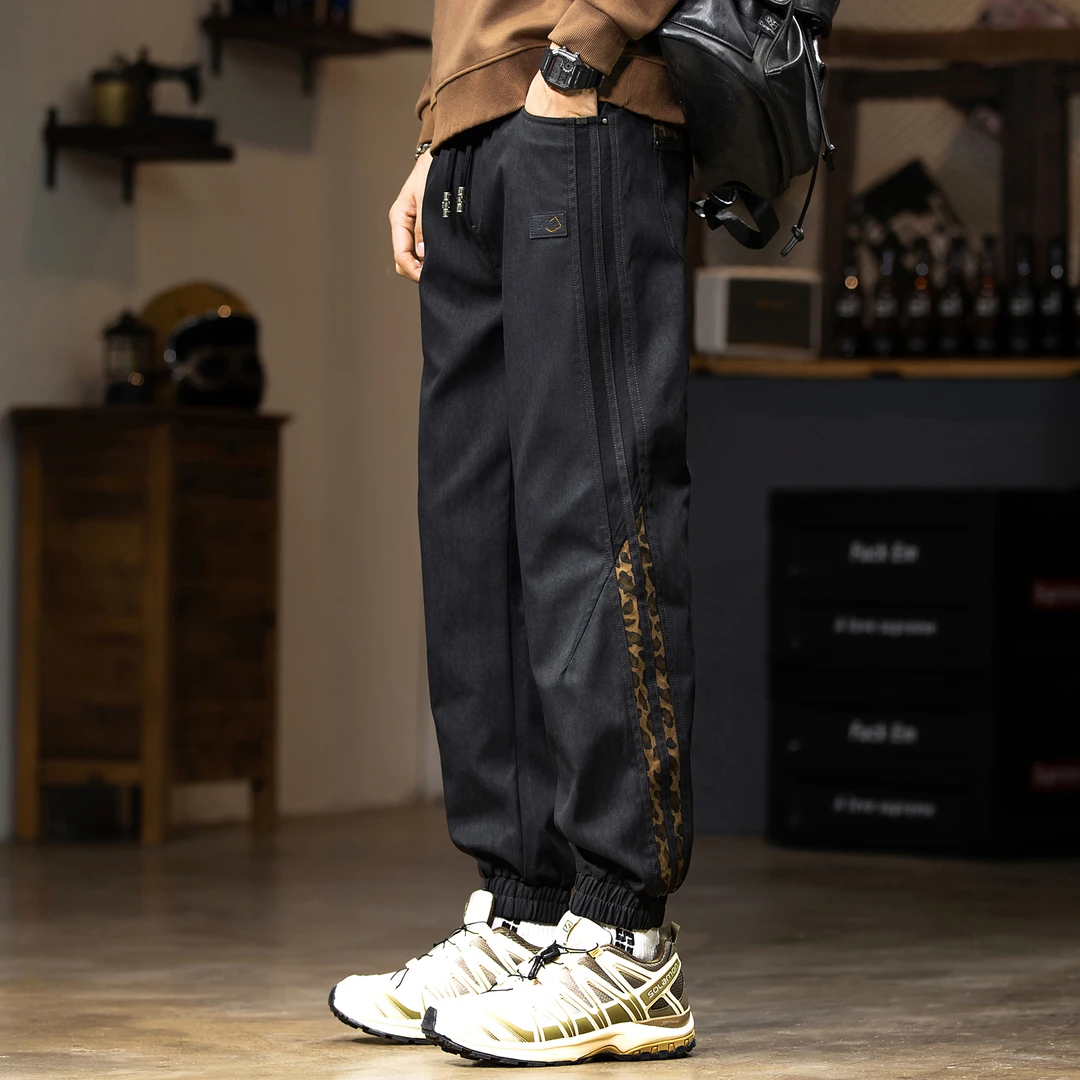 LEIGHZ/雷茨美式条纹工装裤男春秋款宽松束脚哈伦休闲裤高级感裤