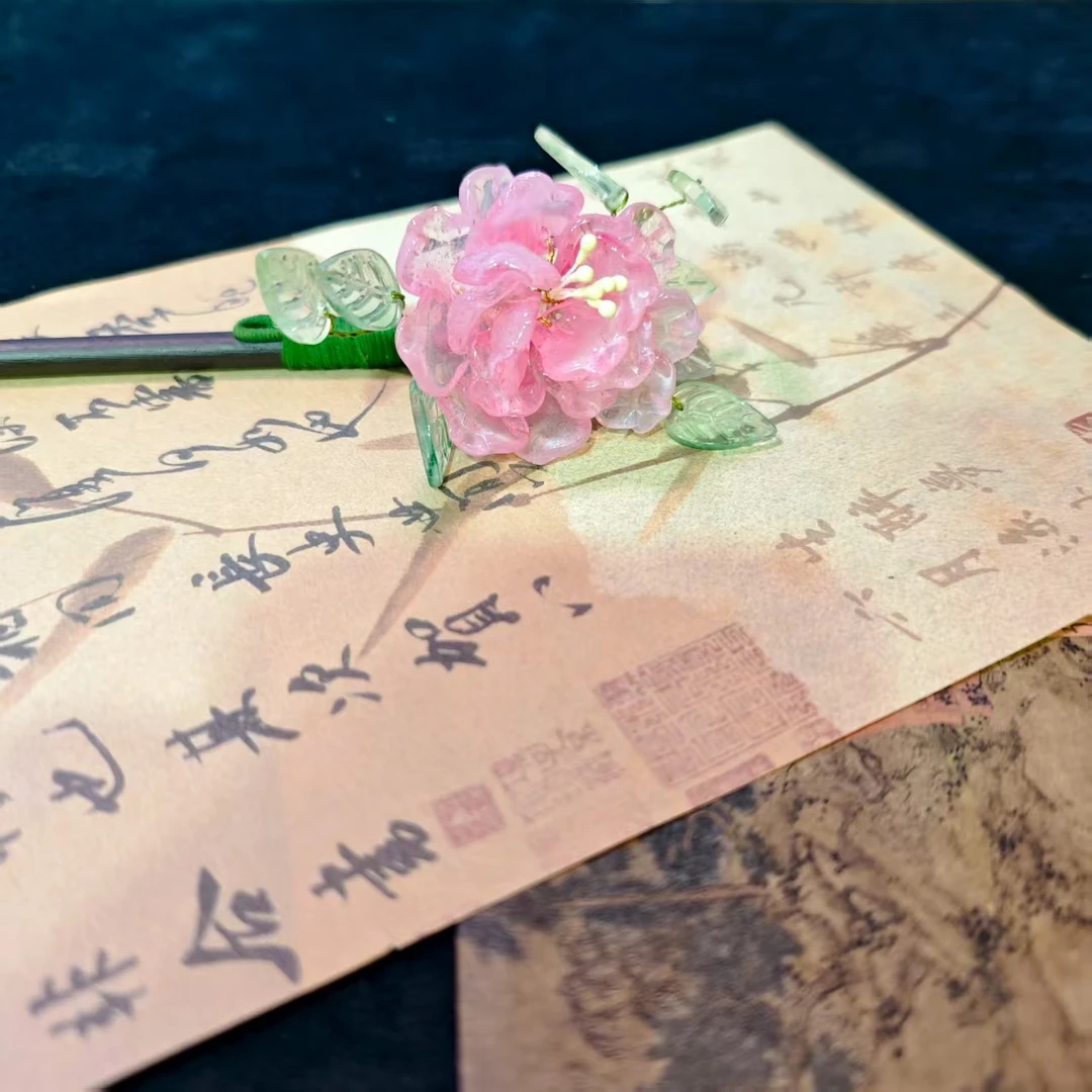 【云鬓花颜阁琉璃发簪】落粉春桃爆款新中式汉服饰品古风发饰B324