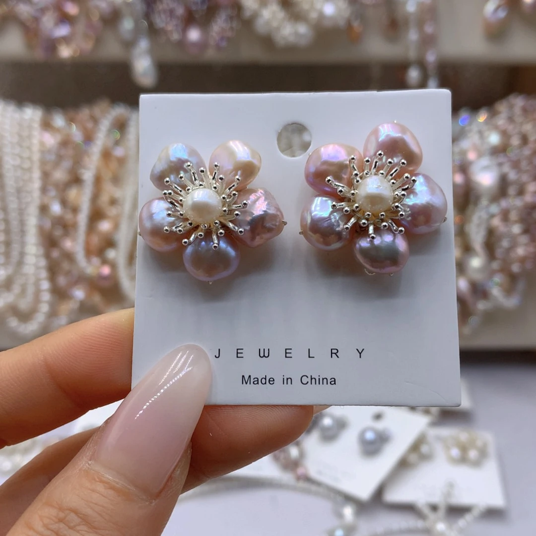 淡水珍珠耳饰银S925镶嵌