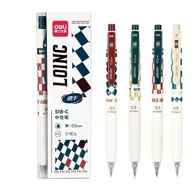 得力S18-C按动中性笔0.5黑色尖锥头高颜值学生刷题办公考试签字笔
