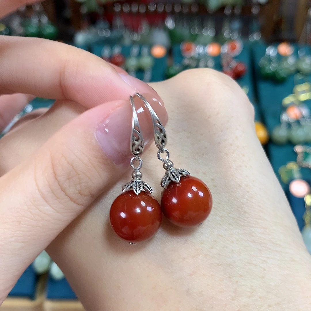 玛瑙/玉髓银S925镶嵌耳饰卡12mm左右