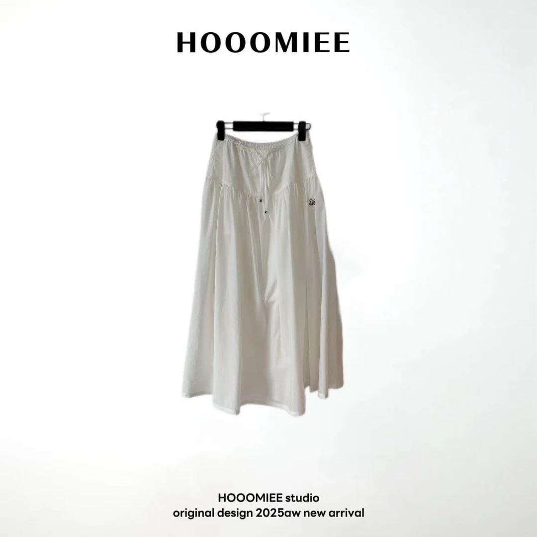 Hooomiee浪漫风夏季白色奶芙半身裙休闲气质女士百搭中长裙253657