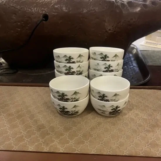 南宁手工茶具（0963）陶瓷单杯微瑕12个山水人家容量40毫升左右家用