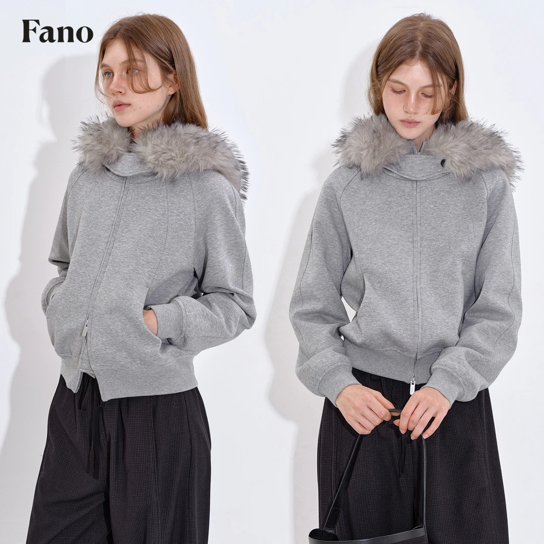【粉丝专属福利】 范洛可拆卸毛领连帽卫衣短外套FD25W040推广