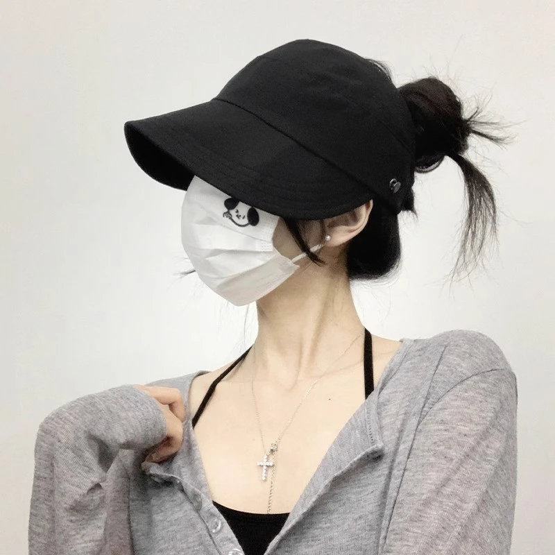 防晒帽女明星2025新款渔夫帽太阳显脸小空顶速干可挂口罩遮阳帽