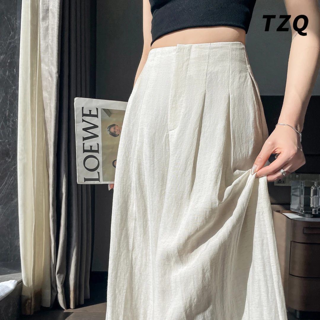 新款亚麻西装裤女2025夏季薄款冰丝阔腿裤慵懒山本裤子TZQ2553001