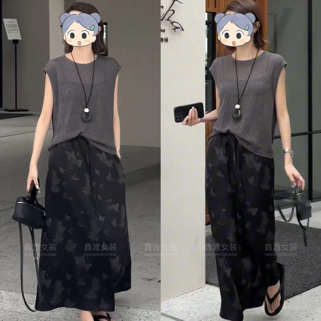 2025春夏新款时尚显瘦气质女士网红洋气两件套百搭款D5246