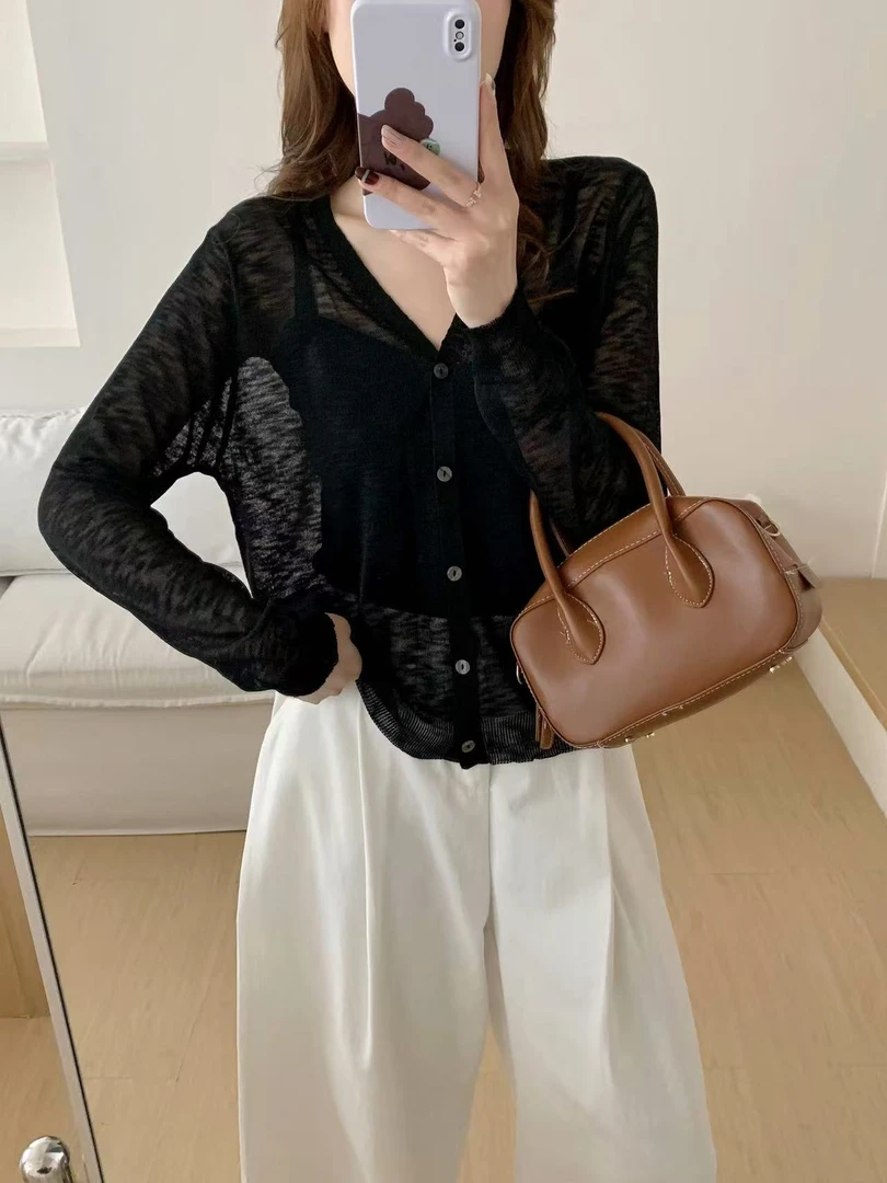 韩版百搭针织开衫长袖防晒2025薄款外套夏季新款短款空调上衣