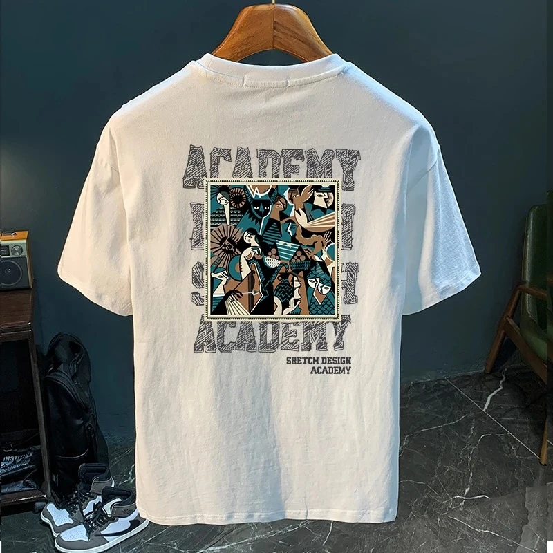 短袖T恤男百搭休闲体恤时尚印花设计感潮流纯棉修身情侣款打底衫