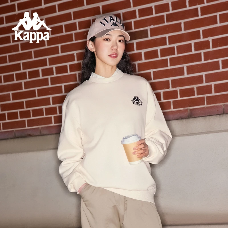 kappa运动复古卫衣男女款休闲长袖衬衫女秋冬款宽松印花套头衫