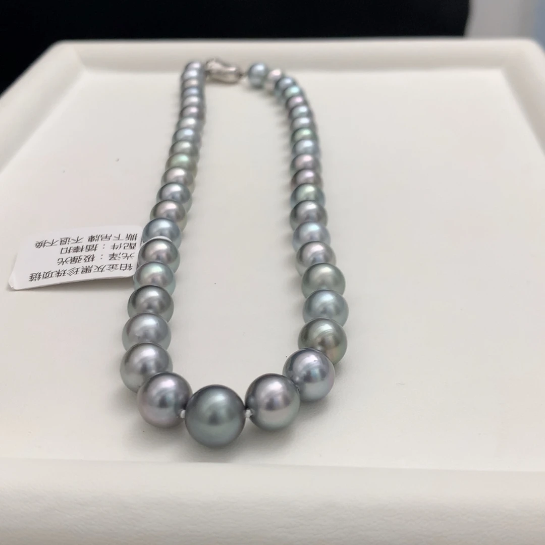 海水珍珠18K金镶嵌颈饰9-10.8mm铂金灰项链