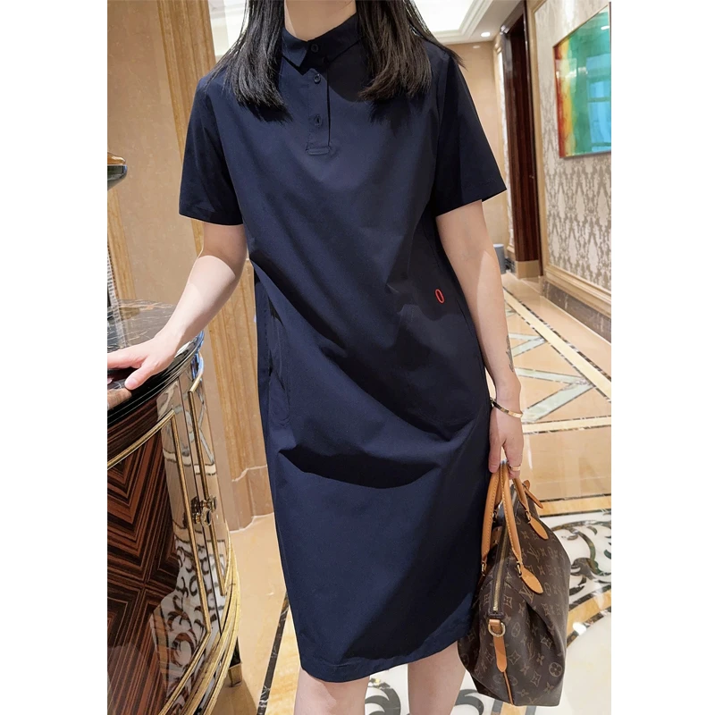 2025夏季新款翻领衬衫裙薄中长款大码宽松显瘦休闲Polo妈妈连衣裙