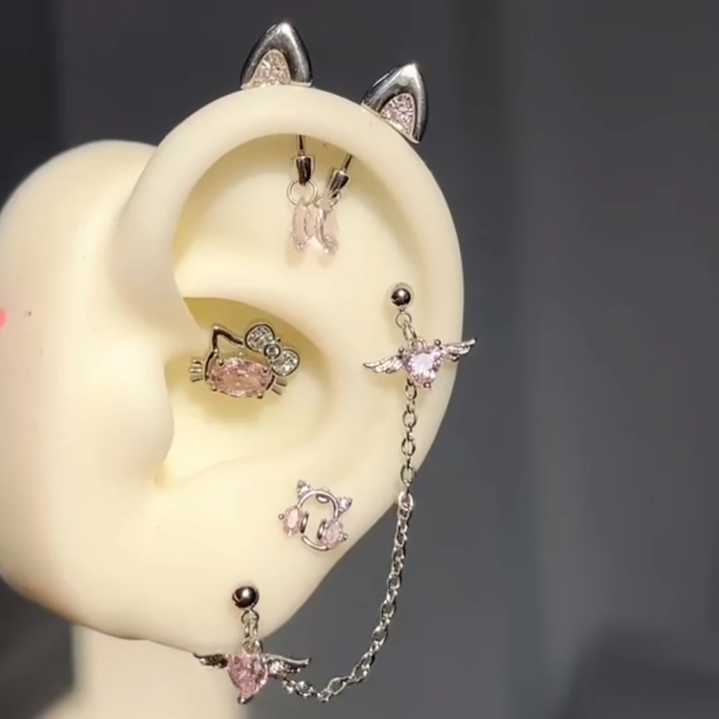 钛钢锆石耳饰 小猫耳朵水滴恶魔钉耳钉
