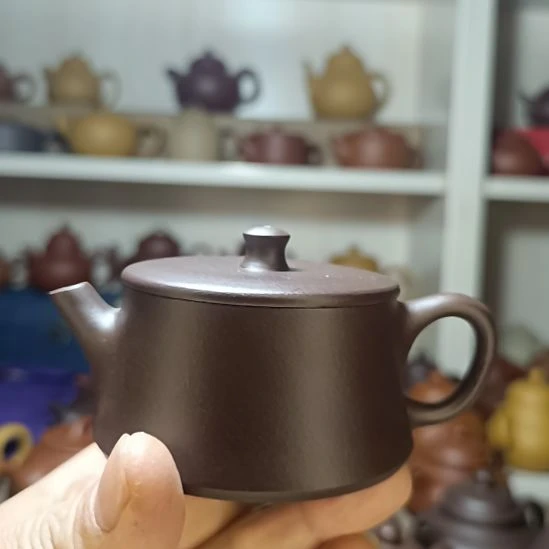 紫砂茶壶2号原矿紫泥云柱130cc内推半手工