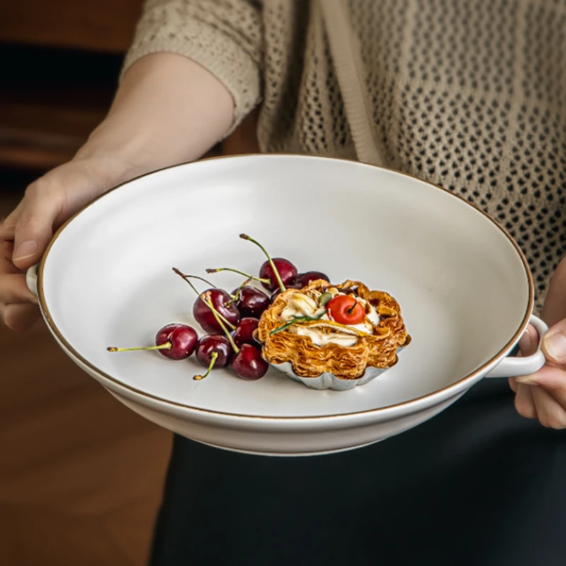 小悠家〖大号防烫双耳盘〗10英寸陶瓷深盘餐饮特色菜盘小龙虾盘子