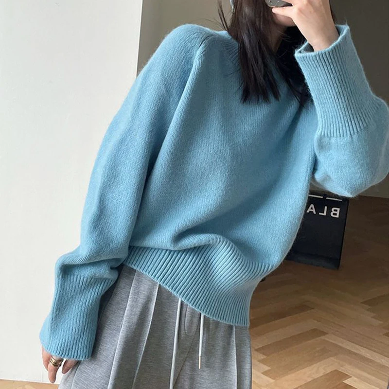 法式简约风纯色百搭圆领套头毛衣女2025年秋冬新品长袖打底针织衫