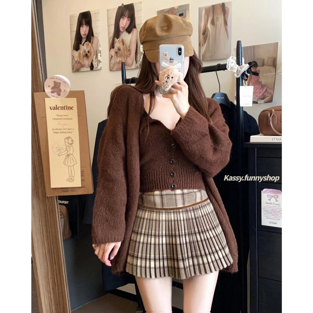 复古格子毛呢百褶裙女春季辣妹高腰显瘦半身裙a字时尚防走光短裙
