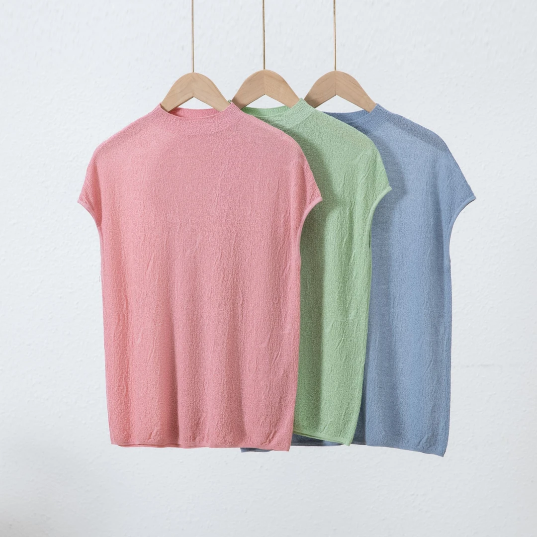 夏季薄款春季不起球莱塞尔短袖毛针织衫羊绒毛衣时尚上衣宽松百搭