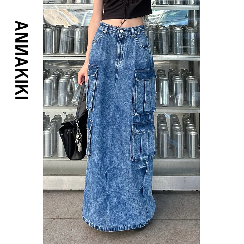【COCO精选】ANNAKIKI  多口袋牛仔开衩长裙 3D2B1132H908