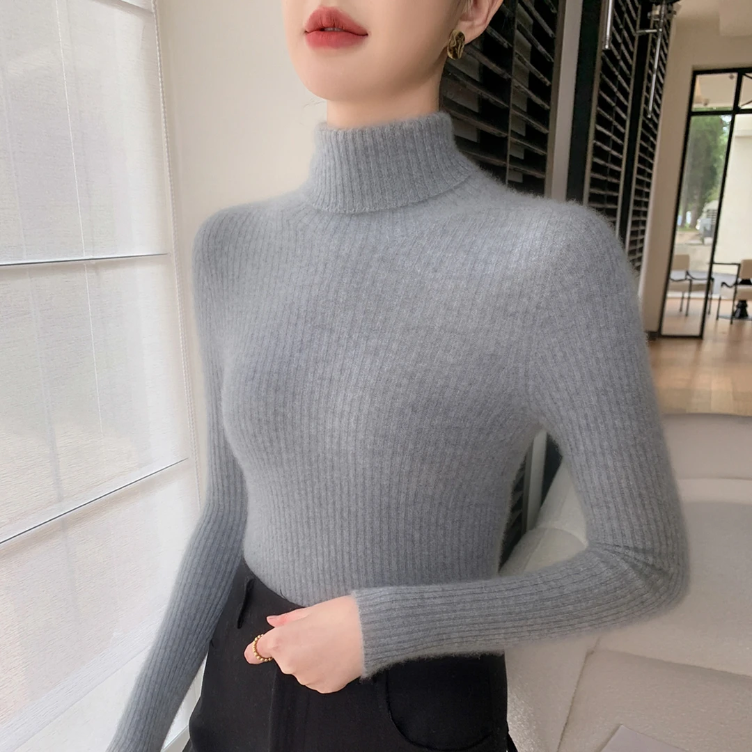 加厚款！可机洗~一线成衣抽条高领针织打底衫女秋冬修身套头毛衣