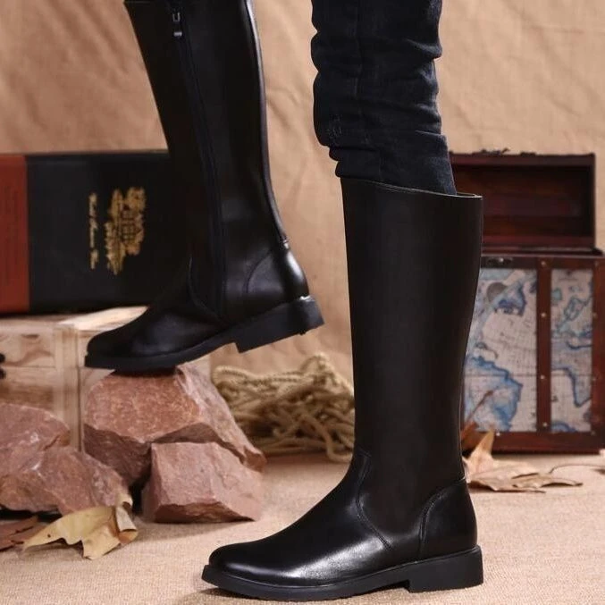 卓诗尼【奥莱秋冬】冬季马靴男士皮靴真皮单靴长筒棉靴加绒羊毛马术