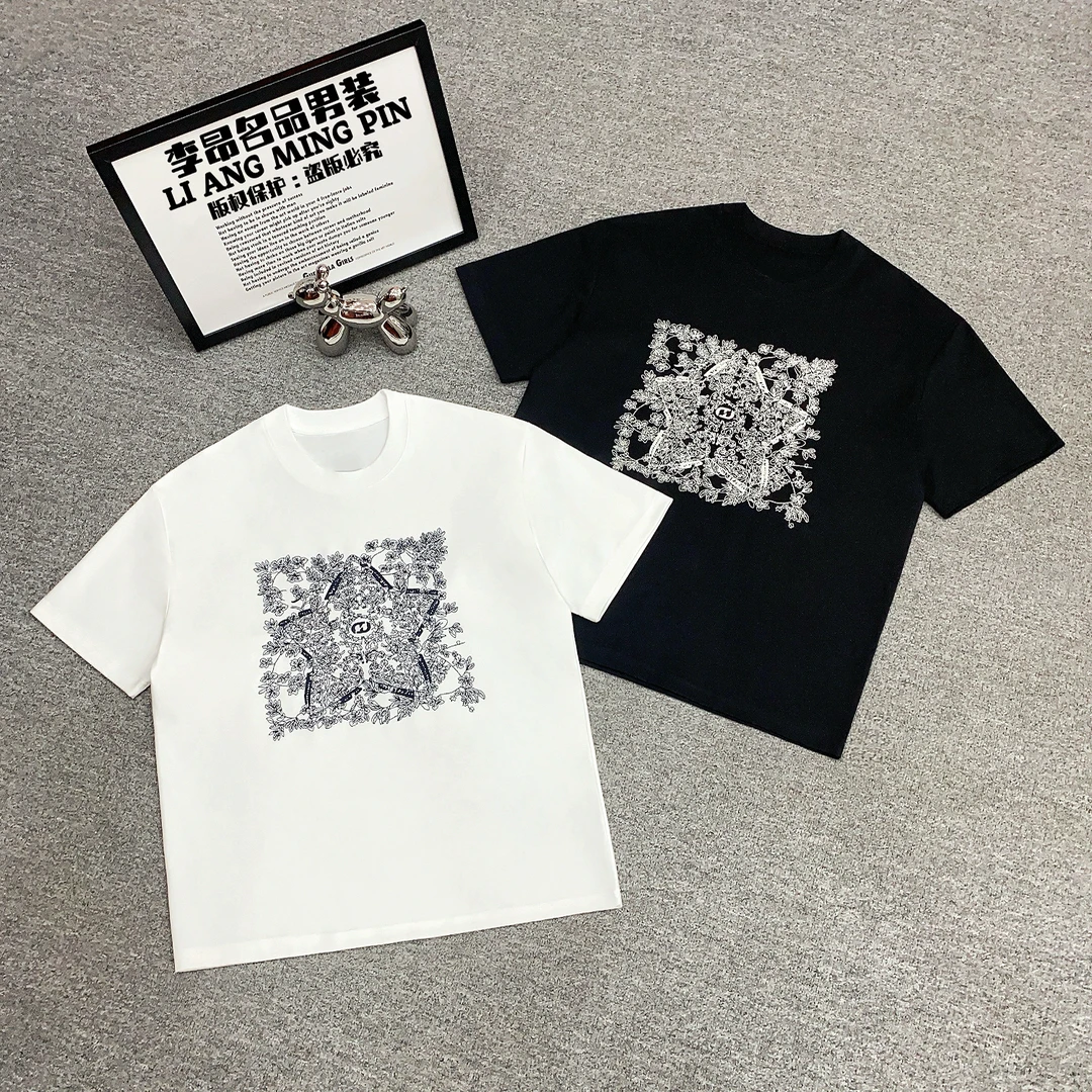 高端轻奢刺绣潮牌短袖T恤男士夏季时尚痞帅休闲百搭圆领宽松半袖