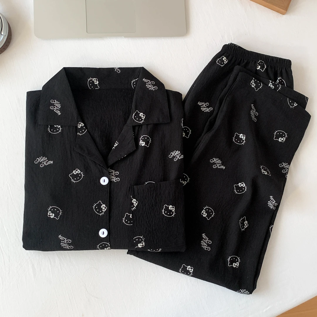 【黑色好多猫】卡通睡衣女生可爱春秋季学生长袖可外出穿家居服套装