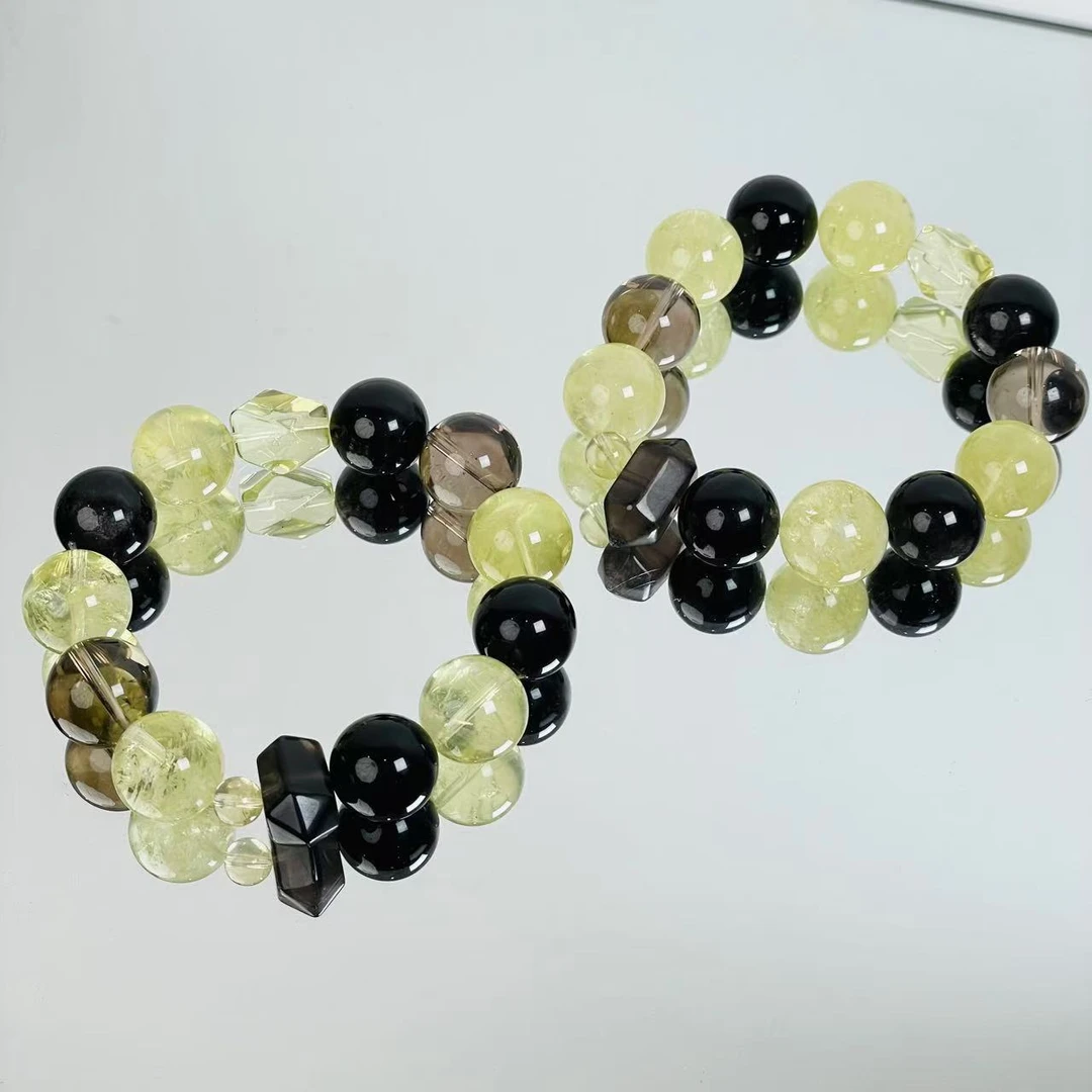 【2214 咖啡冻】黄水晶银曜石黑曜石等15-16mm手串多样性发其一Z